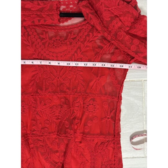 Express Red Lace Mesh Floral Embroidered Dress S Fairy Core Holiday Party - Picture 5 of 7
